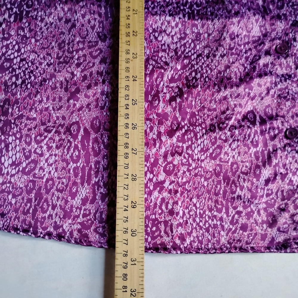 Belle Kim Gravel Top 3x Button Down Animal Print Satin Capsule Office Purple - Picture 7 of 13